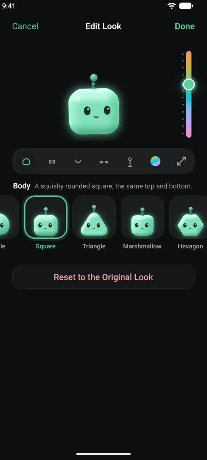 Edit Look with the Square body picked and a tab for each part
