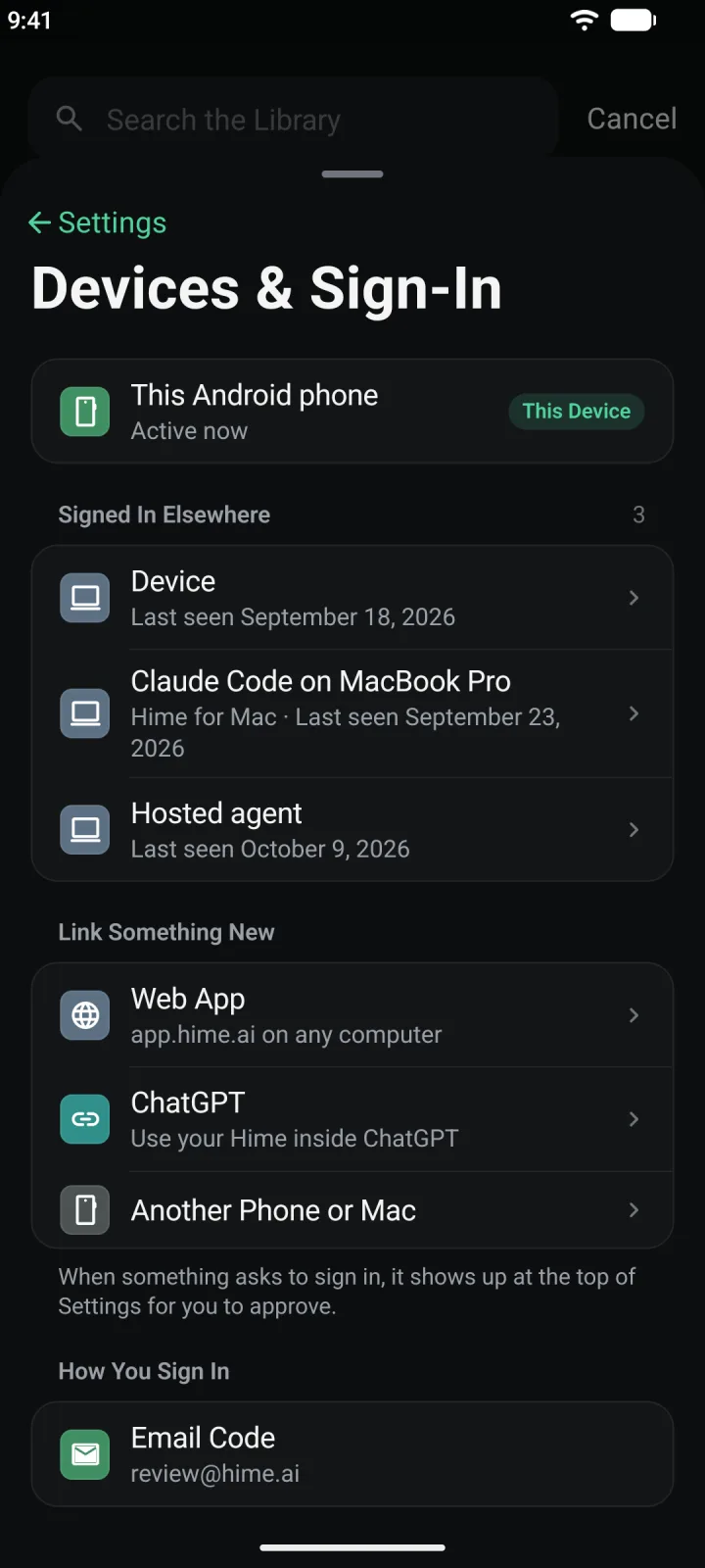 Devices and Sign-In, with Web App under Link Something New