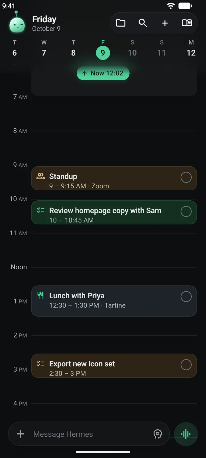 Today, with tasks placed on the day