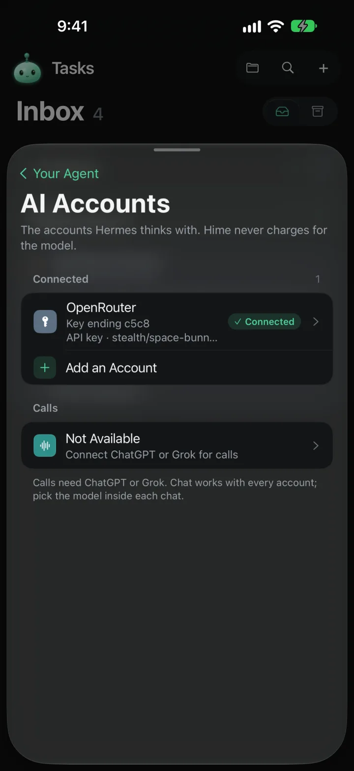 AI Accounts, with Add an Account under Connected