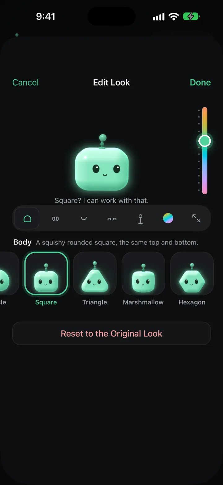 Edit Look with the Square body picked and a tab for each part