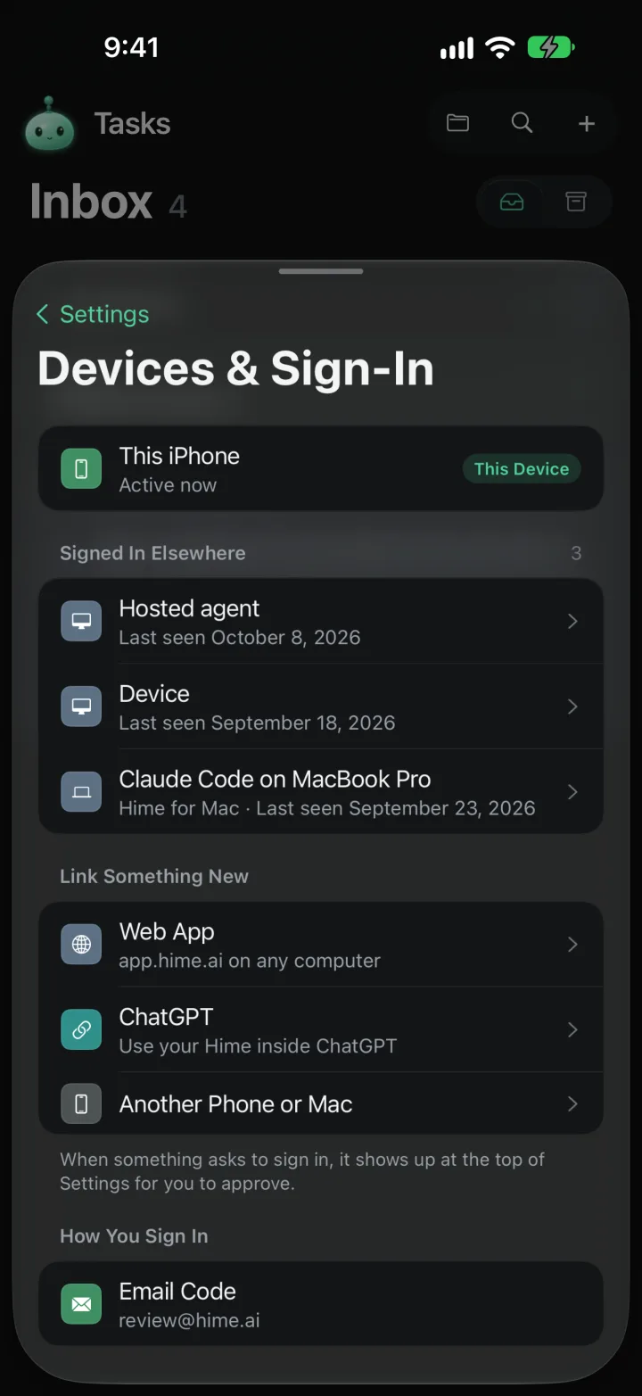 Devices and Sign-In, with Web App under Link Something New