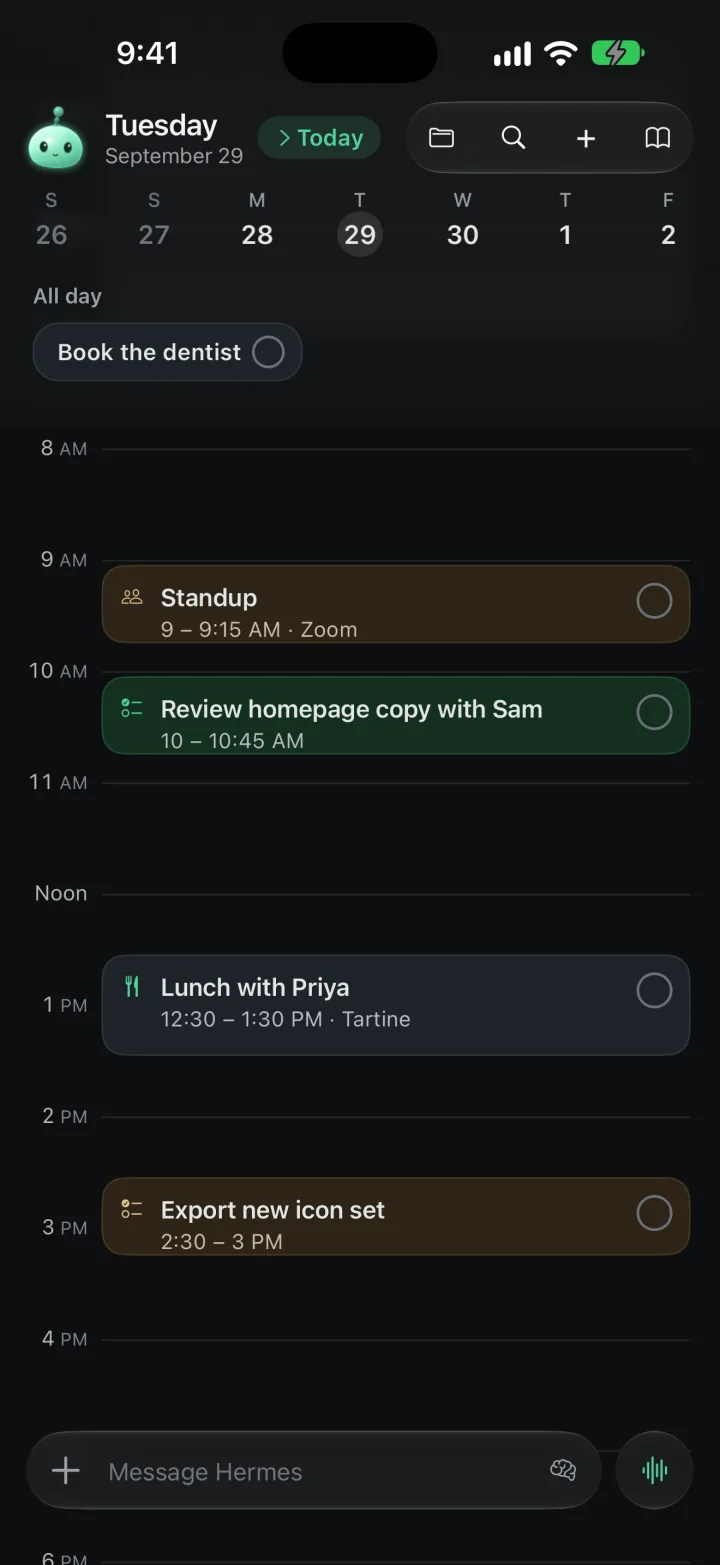 Today, with tasks placed on the day